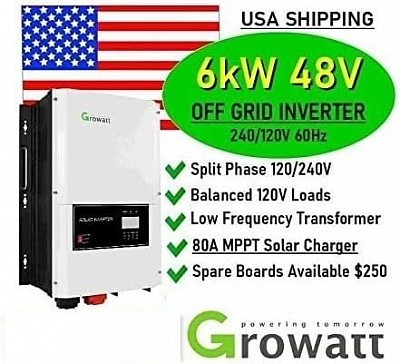 #ixaer_Wave_Power_Inverter_Growatt 48V 6kW 120/240V Split Phase #Solar_Inverter Built-in 80A #MPPT_Solar_Charge_Controller